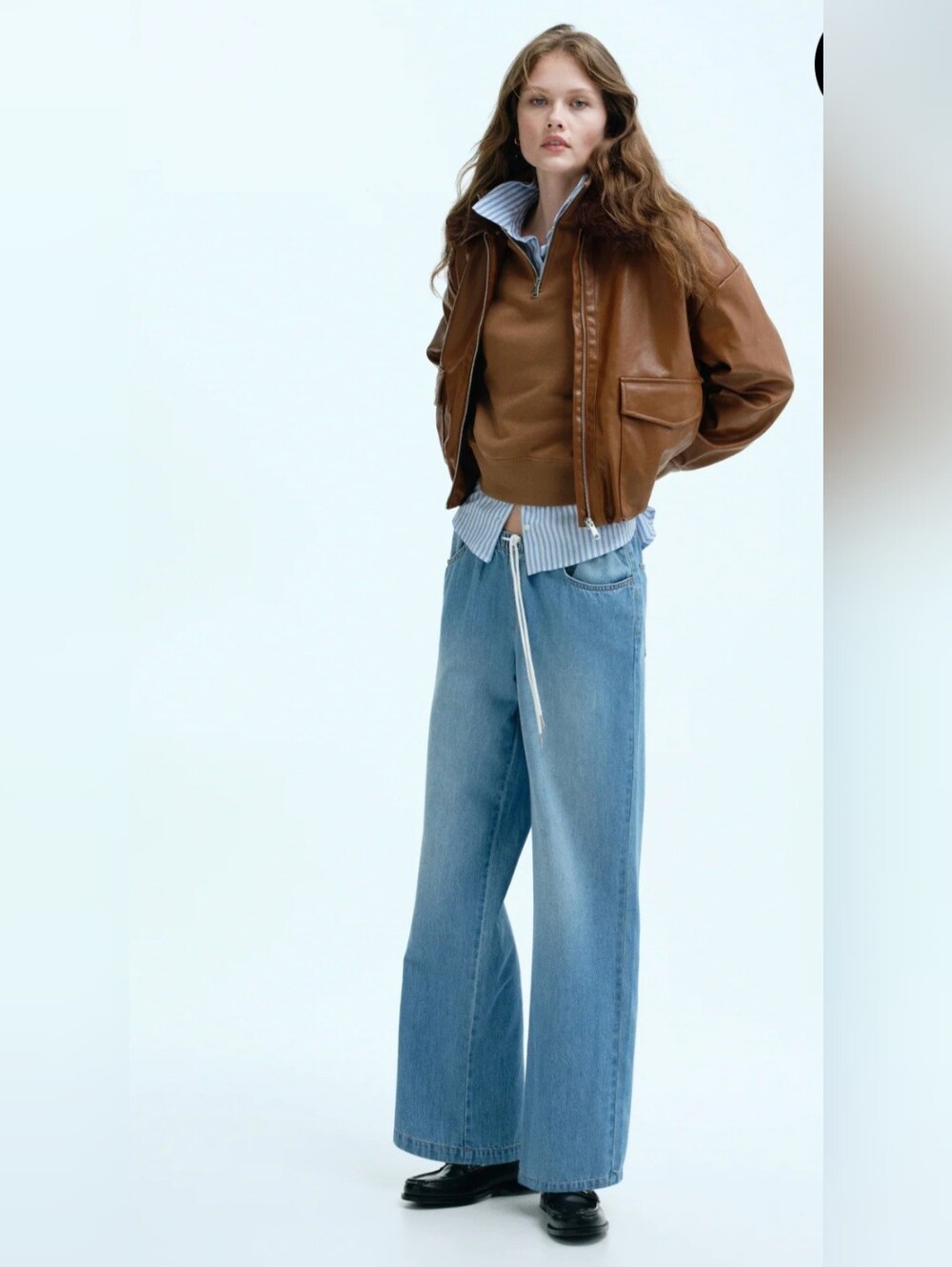H&M  Pull On Wide Leg Denim Drawstring Pants - S